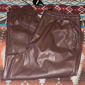 Brown leather joggers